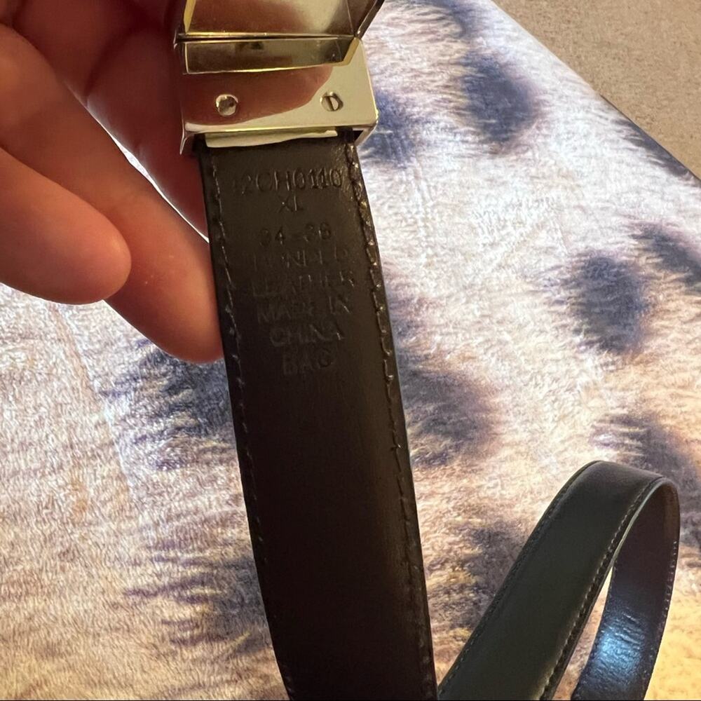 Chaps Bonded Leather Belt Men's Size 34 - 36 in Black Silver Hardware - Picture 5 of 5